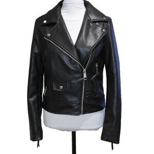 H&M Womens XS Faux Leather Moto Biker Jacket PETA Vegan Crop Zipper EUC